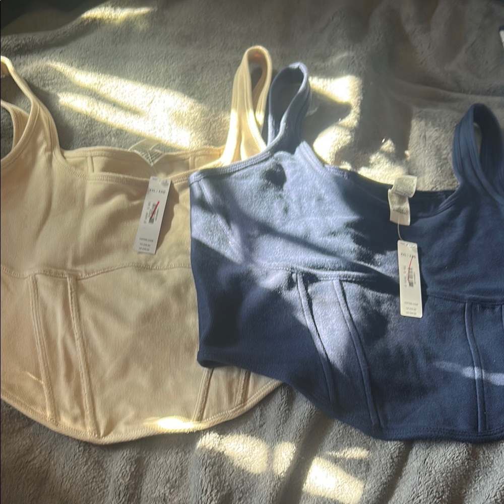Victoria's Secret Crop Tops in Cream and Blue